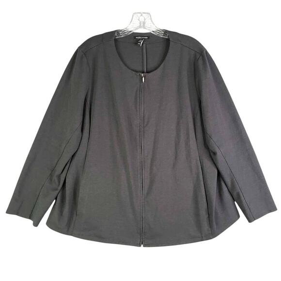 Eileen Fisher Jacket Blazer Full Zip Collarless Black Size XL Pockets - Picture 2 of 8